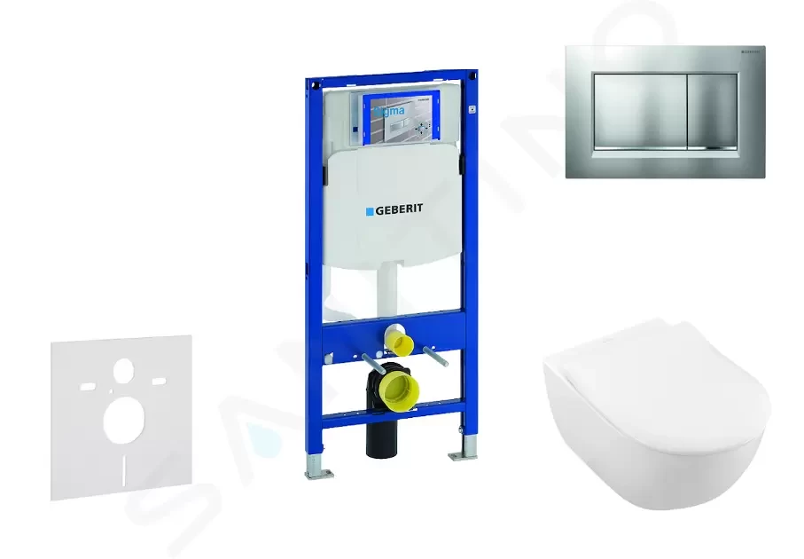 Levně GEBERIT Duofix Modul pro závěsné WC s tlačítkem Sigma30, matný chrom/chrom + Villeroy Boch WC a sedátko, DirectFlush, SoftClose, CeramicPlus 111.300.00.5 NI7