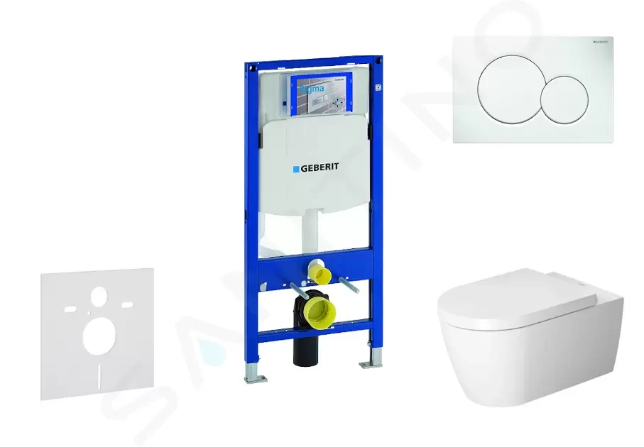 GEBERIT Duofix Modul pro závěsné WC s tlačítkem Sigma01, alpská bílá + Duravit ME by Starck WC a sedátko, Rimless, SoftClose 111.300.00.5 NM1