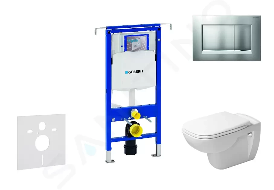 GEBERIT Duofix Modul pro závěsné WC s tlačítkem Sigma30, matný chrom/chrom + Duravit D-Code WC a sedátko, Rimless, SoftClose 111.355.00.5 NH7