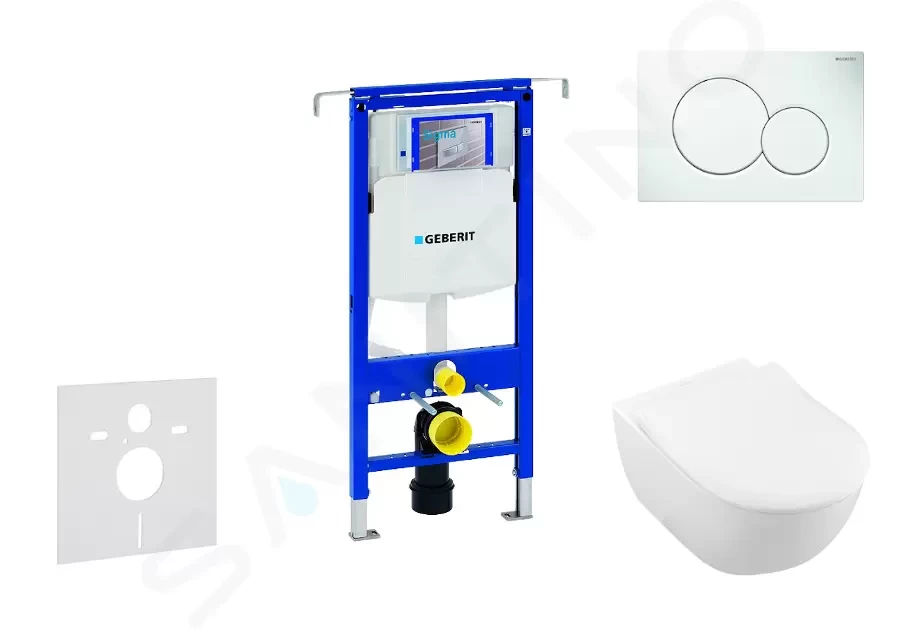 GEBERIT Duofix Modul pro závěsné WC s tlačítkem Sigma01, alpská bílá + Villeroy Boch WC a sedátko, DirectFlush, SoftClose, CeramicPlus 111.355.00.5 NI1
