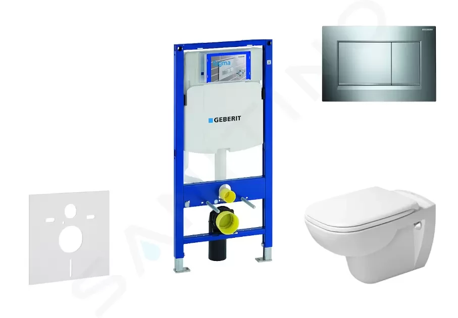 GEBERIT Duofix Modul pro závěsné WC s tlačítkem Sigma30, lesklý chrom/chrom mat + Duravit D-Code WC a sedátko, Rimless, SoftClose 111.300.00.5 NH6