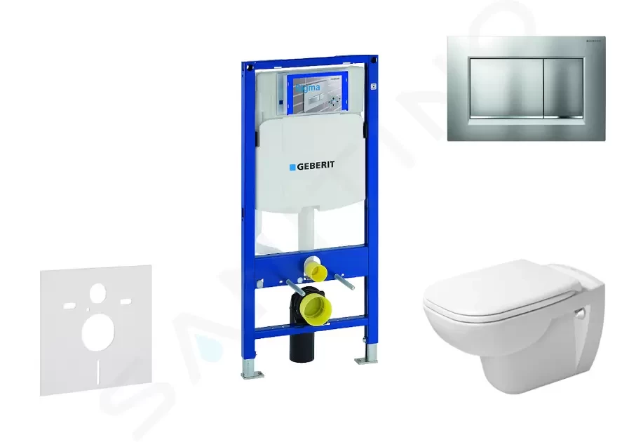 Levně GEBERIT Duofix Modul pro závěsné WC s tlačítkem Sigma30, matný chrom/chrom + Duravit D-Code WC a sedátko, Rimless, SoftClose 111.300.00.5 NH7