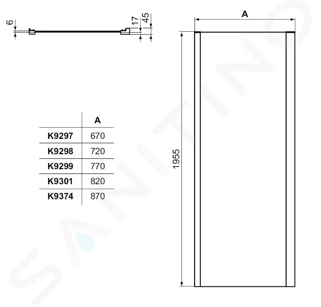 IDEAL STANDARD - Connect 2 Pevná boční stěna 850 mm, černá/čiré sklo (K9301V3)