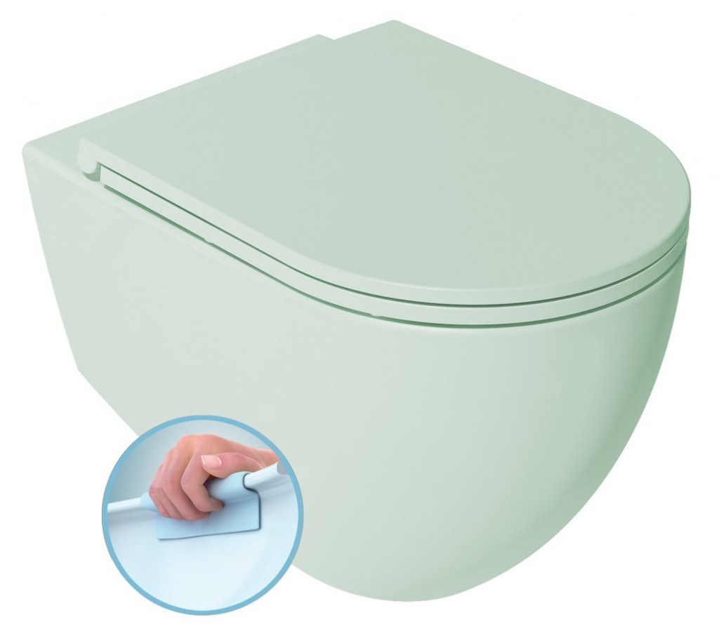 ISVEA INFINITY závěsná WC mísa, Rimless, 36,5x53cm, zelená mint 10NF02001-2T
