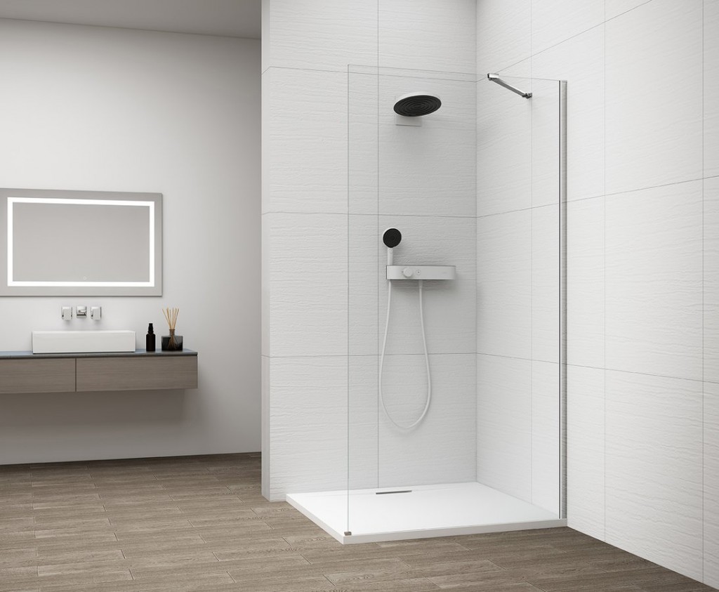 POLYSAN ESCA CHROME jednodílná sprchová zástěna k instalaci ke stěně, sklo čiré, 1300 ES1013-01