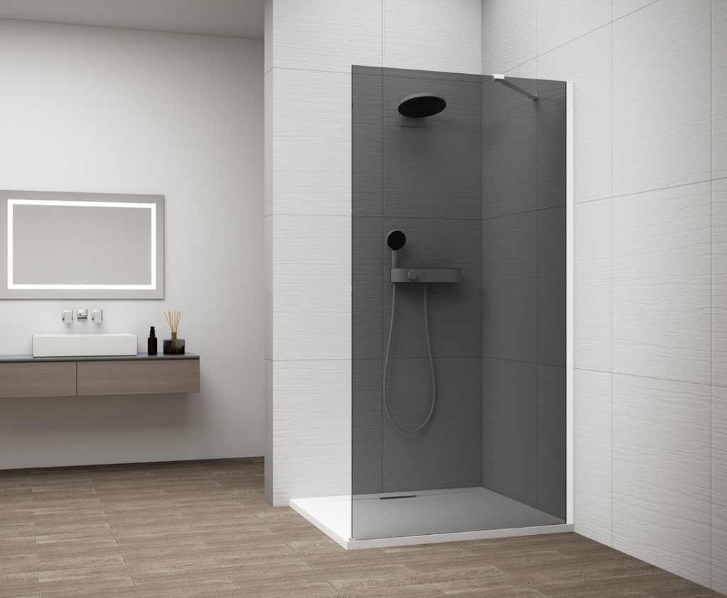 POLYSAN ESCA WHITE MATT jednodílná sprchová zástěna k instalaci ke stěně, kouřové sklo, 800  ES1280-03