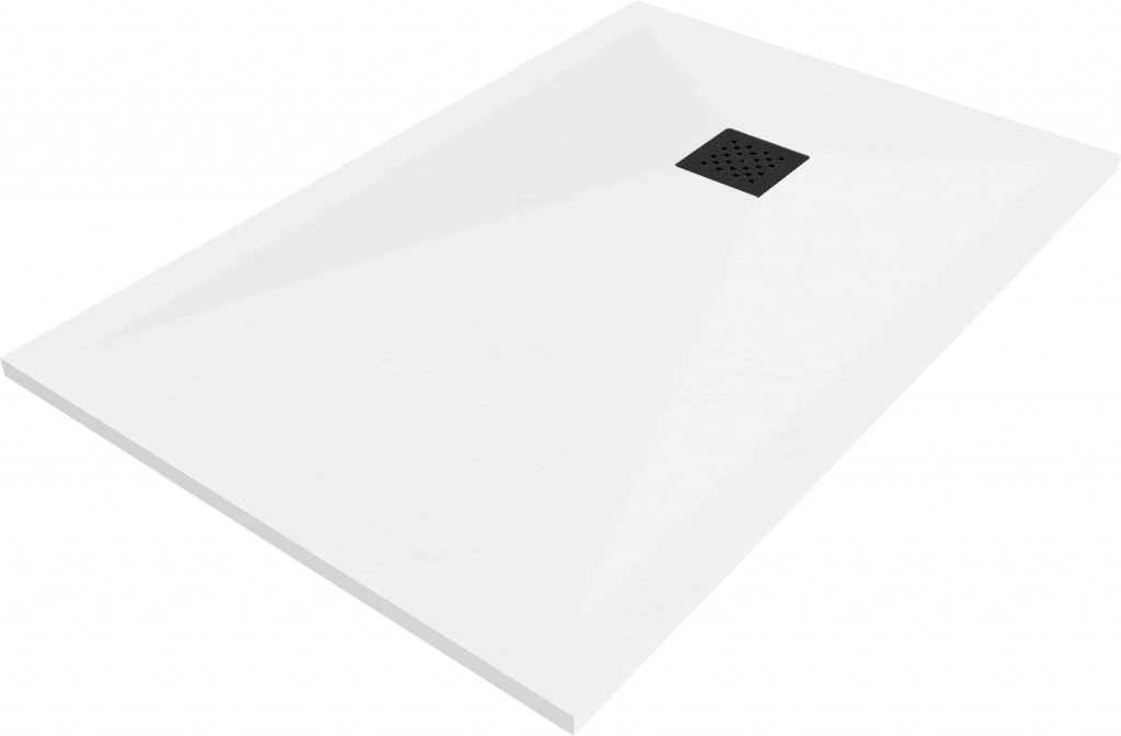 MEXEN/S Stone+ obdélníková sprchová vanička 130 x 70 cm, bílá, mřížka černá 44107013-B