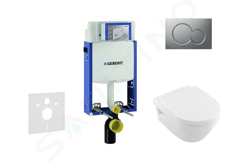 Levně GEBERIT Kombifix Modul pro závěsné WC s tlačítkem Sigma01, matný chrom + Villeroy Boch WC a sedátko, DirectFlush, SoftClose, CeramicPlus 110.302.00.5 NB3