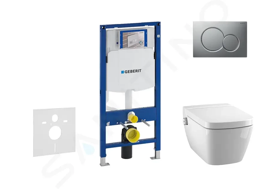 Levně GEBERIT Duofix Modul pro závěsné WC s tlačítkem Sigma01, matný chrom + Tece One sprchovací toaleta a sedátko, Rimless, SoftClose 111.300.00.5 NT3