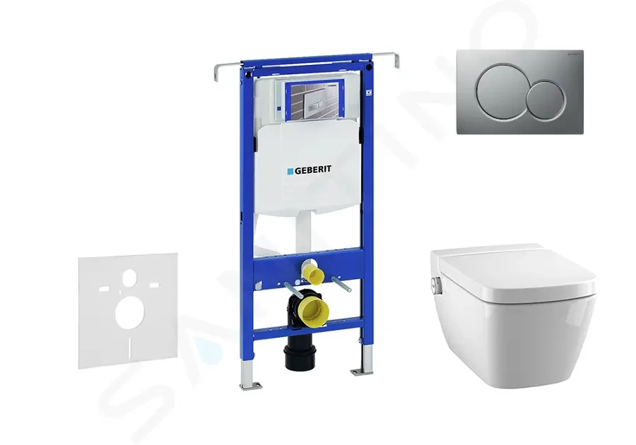 Levně GEBERIT Duofix Modul pro závěsné WC s tlačítkem Sigma01, matný chrom + Tece One sprchovací toaleta a sedátko, Rimless, SoftClose 111.355.00.5 NT3