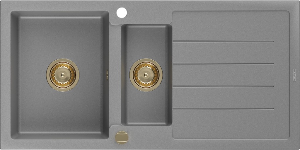 MEXEN/S Andres granitový dřez s odkapávačem 1000 x 500 mm, šedá, zlatý sifon 6515101510-71-G