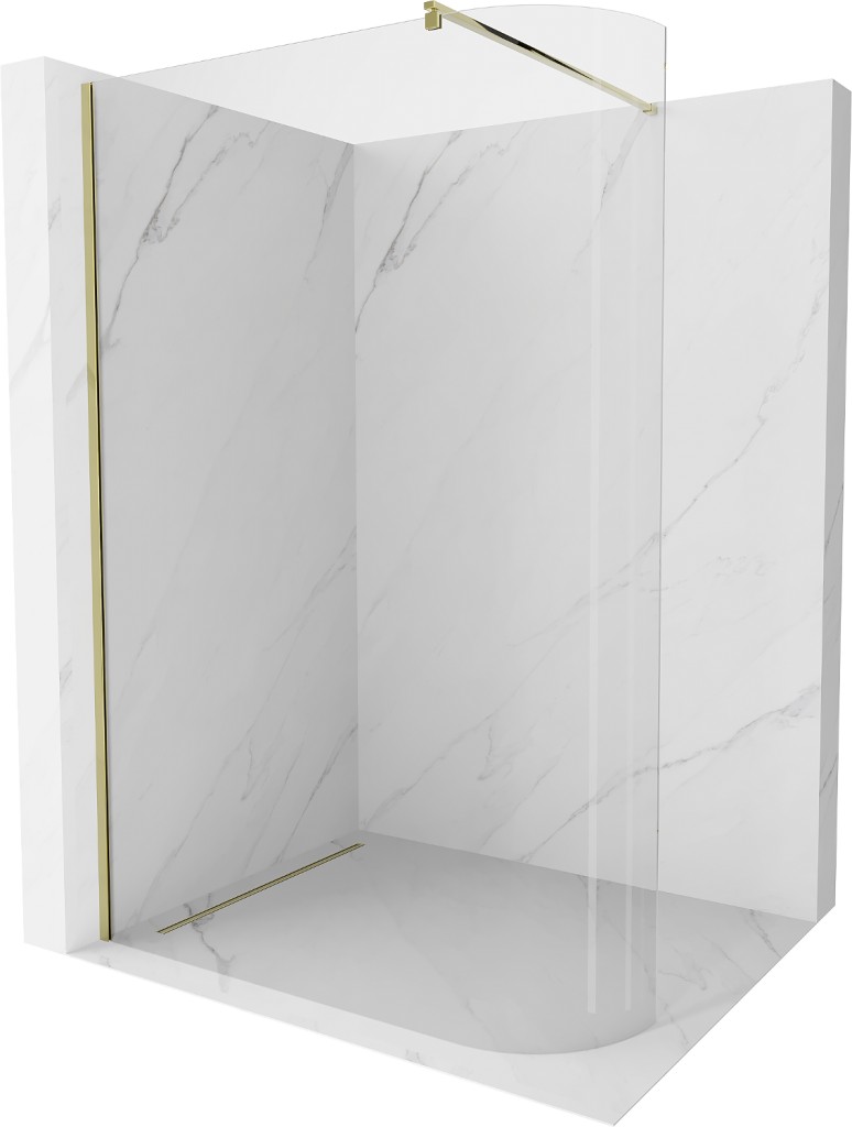 MEXEN/S Kioto Sprchová zástěna WALK-IN zaoblená 150 x 200, transparent 8 mm, zlatá 800-150-101-50-06