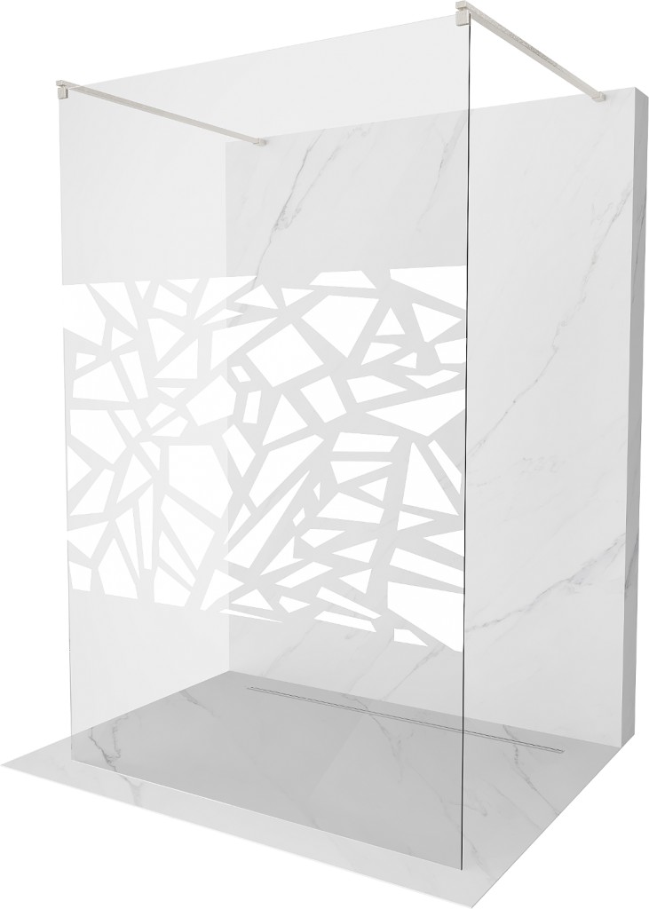 MEXEN/S Kioto samostatně stojící sprchová zástěna 140 x 200, bílý vzor 8 mm, nikl kartáčovaná 800-140-002-97-85