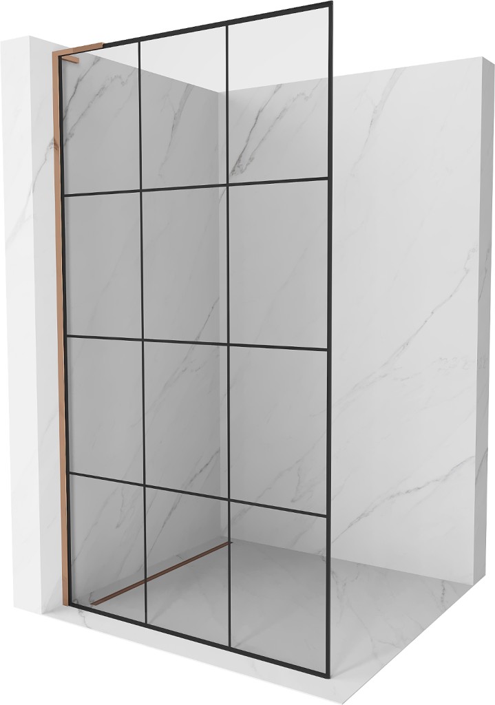 Levně MEXEN/S Kioto L Sprchová zástěna WALK-IN 100 x 200, černý vzor, růžové zlato 800-100-103-60-77
