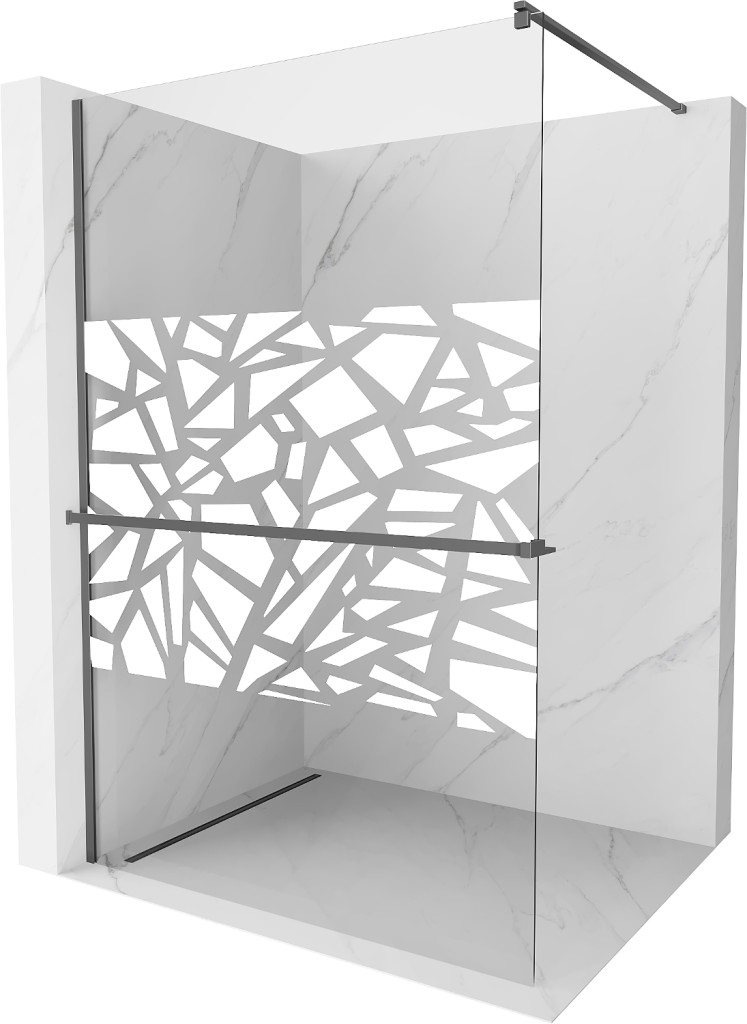 Levně MEXEN/S Kioto+ Sprchová zástěna s poličkou WALK-IN 120 x 200, bílá vzor, grafit metal 800-120-121-95-85