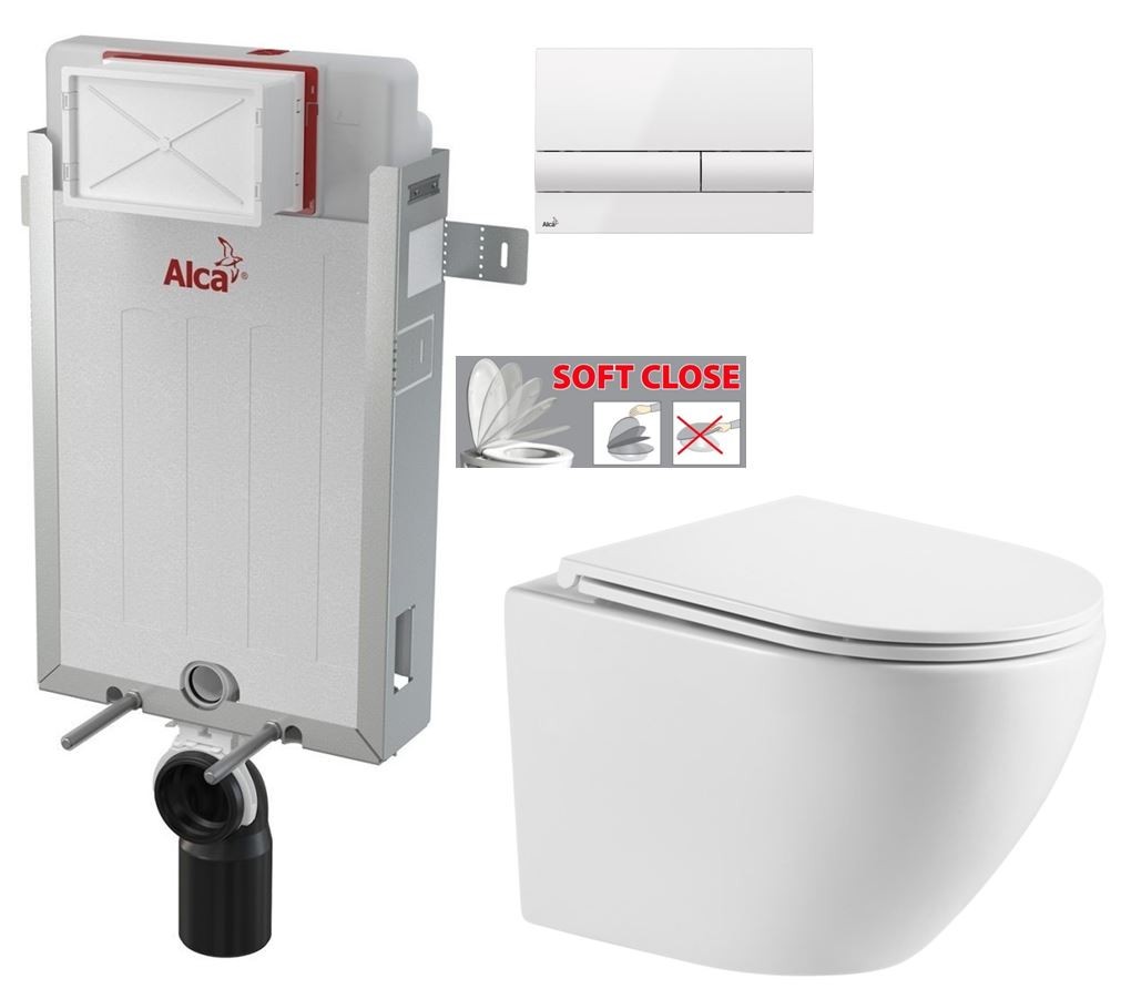 ALCADRAIN Renovmodul předstěnový instalační systém s bílým tlačítkem M1710 + WC INVENA LIMNOS WITH SOFT, včetně soft/close sedátka AM115/1000 M1710 LI1