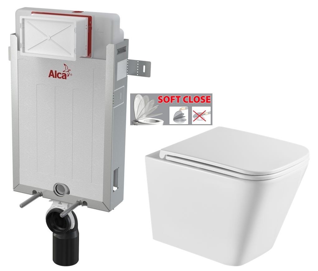 ALCADRAIN Renovmodul předstěnový instalační systém bez tlačítka + WC INVENA FLORINA WITH SOFT, včetně soft/close sedátka AM115/1000 X FL1