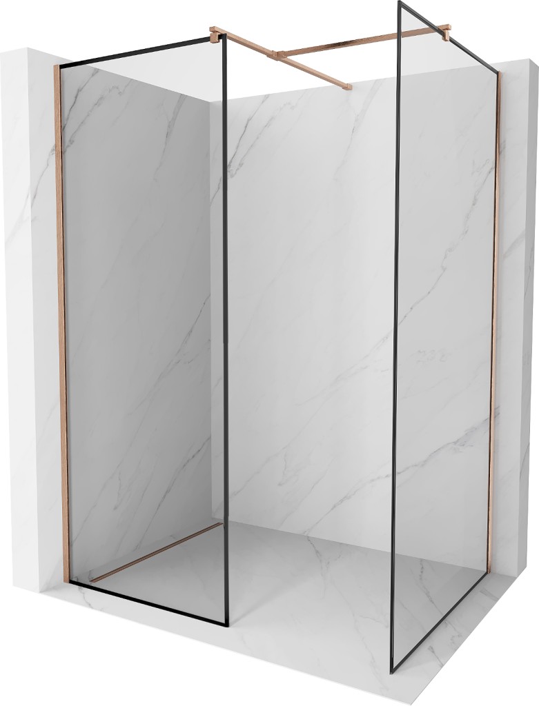 Levně MEXEN/S Kioto Sprchová zástěna Walk-in 110 x 100, černý vzor, měď kartáčovaná 800-110-202-65-70-100