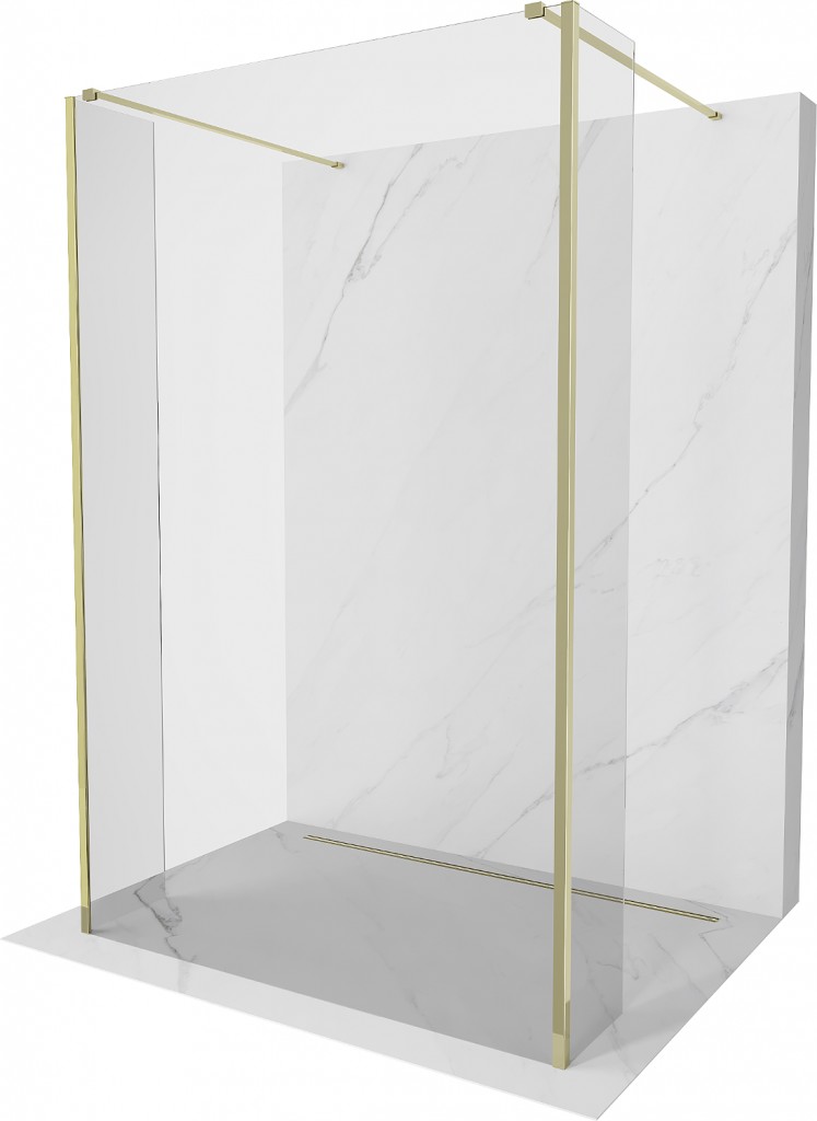 MEXEN/S Kioto Sprchová zástěna WALK-IN volněstojící 110 x 30 x 30 cm, transparent, zlatá 800-110-030-222-50-00-030