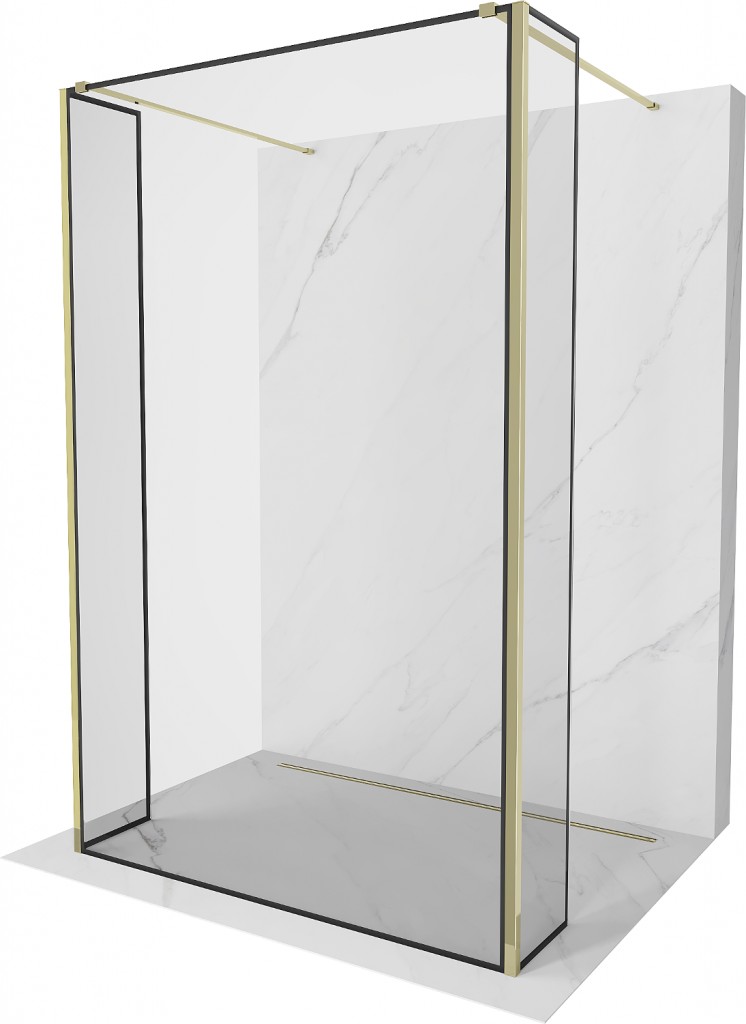MEXEN/S Kioto Sprchová zástěna WALK-IN volněstojící 110 x 30 x 30 cm, černý vzor, zlatá 800-110-030-222-50-70-030
