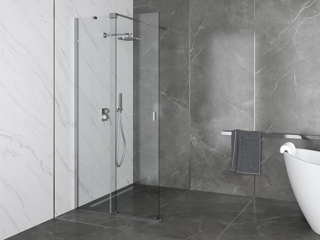 BESCO Walk-in sprchový kout VAYO CHROM Barva rámu Chrom/Leštěný hliník (ALU), Rozměr A 90, Rozměr C 200, Směr zavírání Univerzální Levé / Pravé, Výplň Čiré bezpečnostní sklo 8 mm BCVAYO90CC