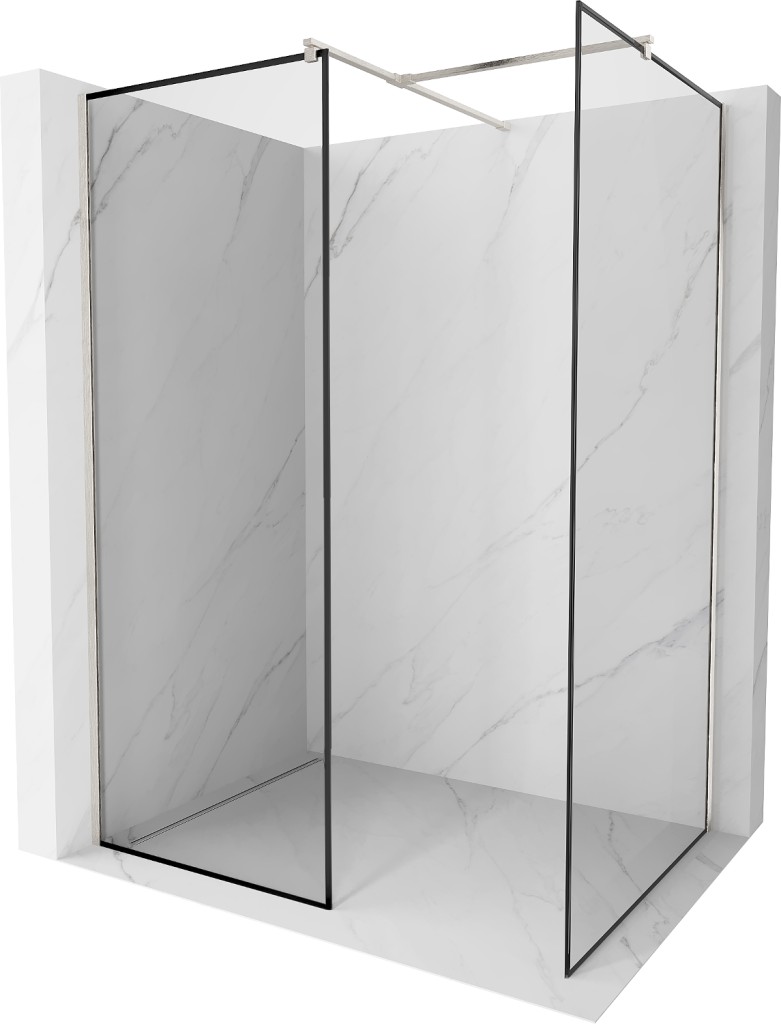 Levně MEXEN/S Kioto Sprchová zástěna WALK-IN 110 x 100, černý vzor, nikl kartáčovaná 800-110-202-97-70-100