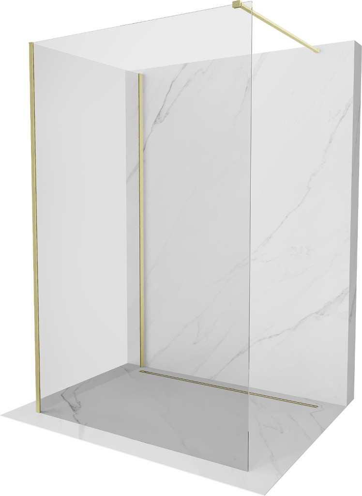 MEXEN/S Kioto Sprchová zástěna WALK-IN 110 x 110, transparent, zlatá kartáčovaná 800-110-212-55-00-110