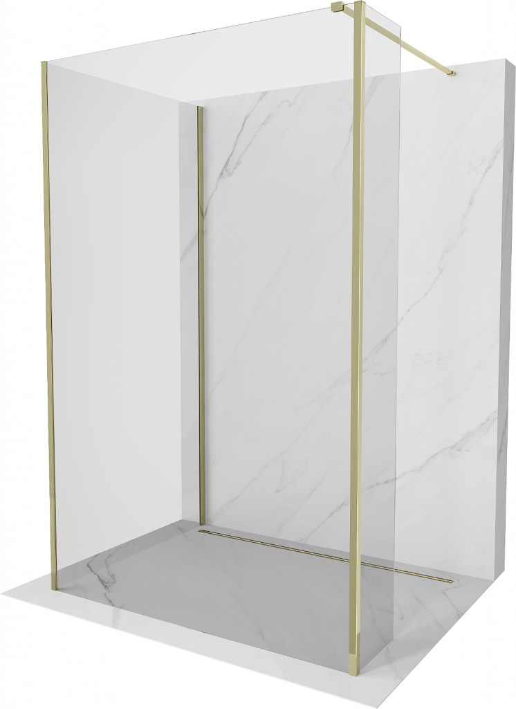 MEXEN/S Kioto Sprchová zástěna WALK-IN 90 x 80 x 30 cm, transparent, zlatá 800-090-080-221-50-00-030