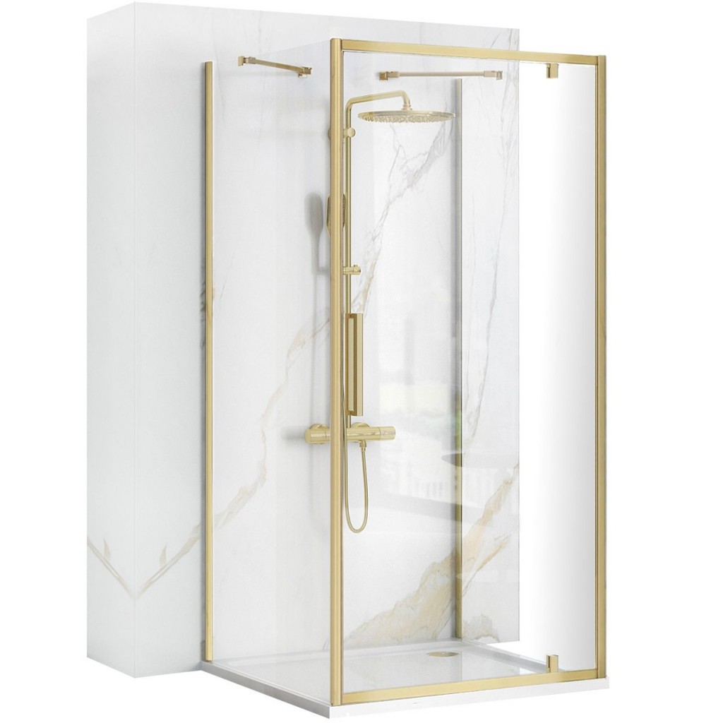 REA/S Rohový sprchový kout RAPID SWING Brush Gold Dveře: 90 x Sprchová zástěna: 90 KPL-02521