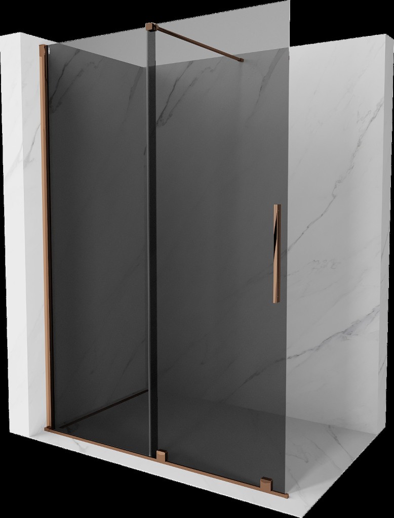 MEXEN/S Velar Sprchová zástěna posuvná Walk-in 140 x 200, grafit 8 mm, růžové zlato 871-140-000-43-60