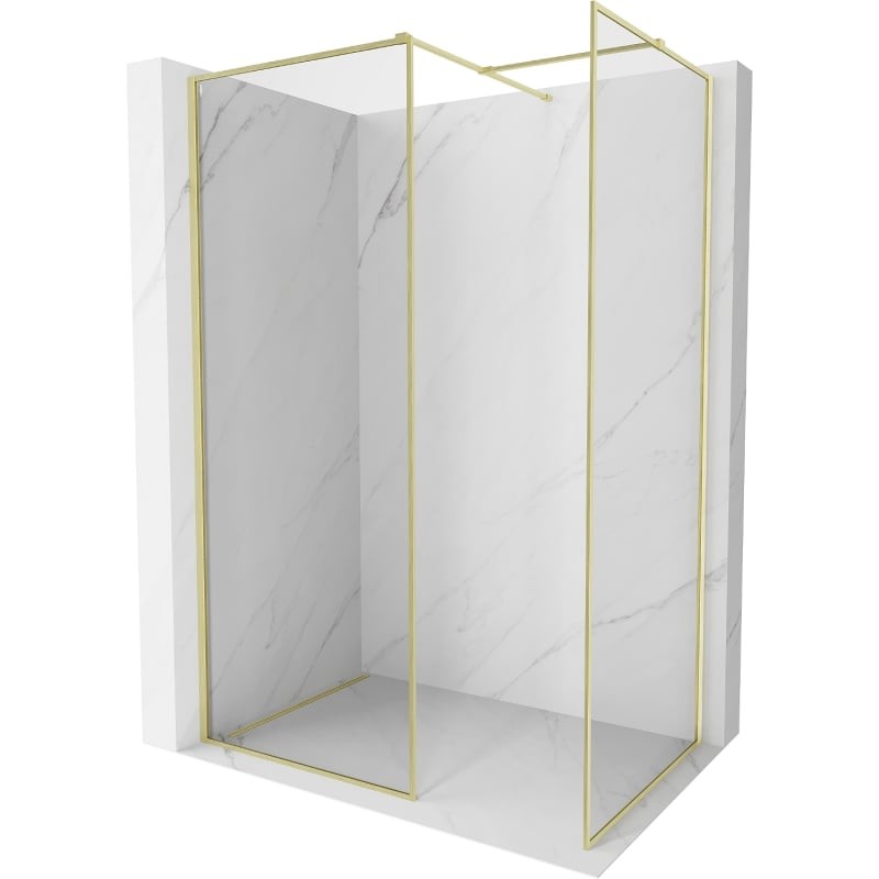 Levně MEXEN/S Kioto-F Sprchová zástěna WALK-IN s rámem 130 x 115, transparent 8 mm, zlato kartáčovaná 800-130-202-04-55-115