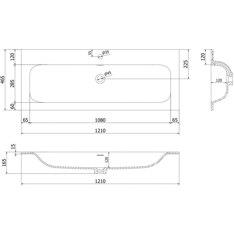 MEXEN Vela umyvadlo zapuštěné do desky 121 x 46,5, černá mat 25231271