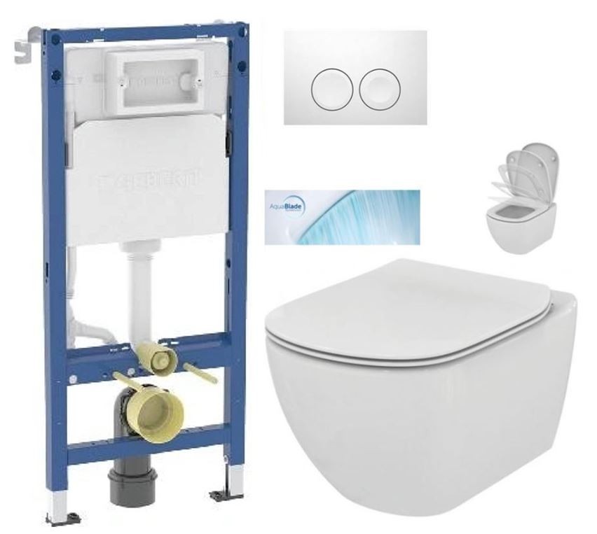 GEBERIT DuofixBasic s bílým tlačítkem DELTA21 + WC Ideal Standard Tesi se sedátkem SoftClose, AquaBlade  458.103.00.2 21BI TE1