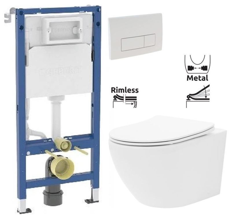 GEBERIT DuofixBasic s bílým tlačítkem DELTA51 + WC REA Carlo Flat Mini Rimless + SEDÁTKO 458.103.00.2 51BI CF1