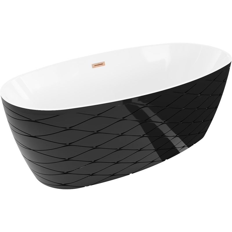 MEXEN/S Olea volně stojící vana vzor 170 x 80, bílá/černá, sifon a přepad měď kartáčovaná 52821708075-65