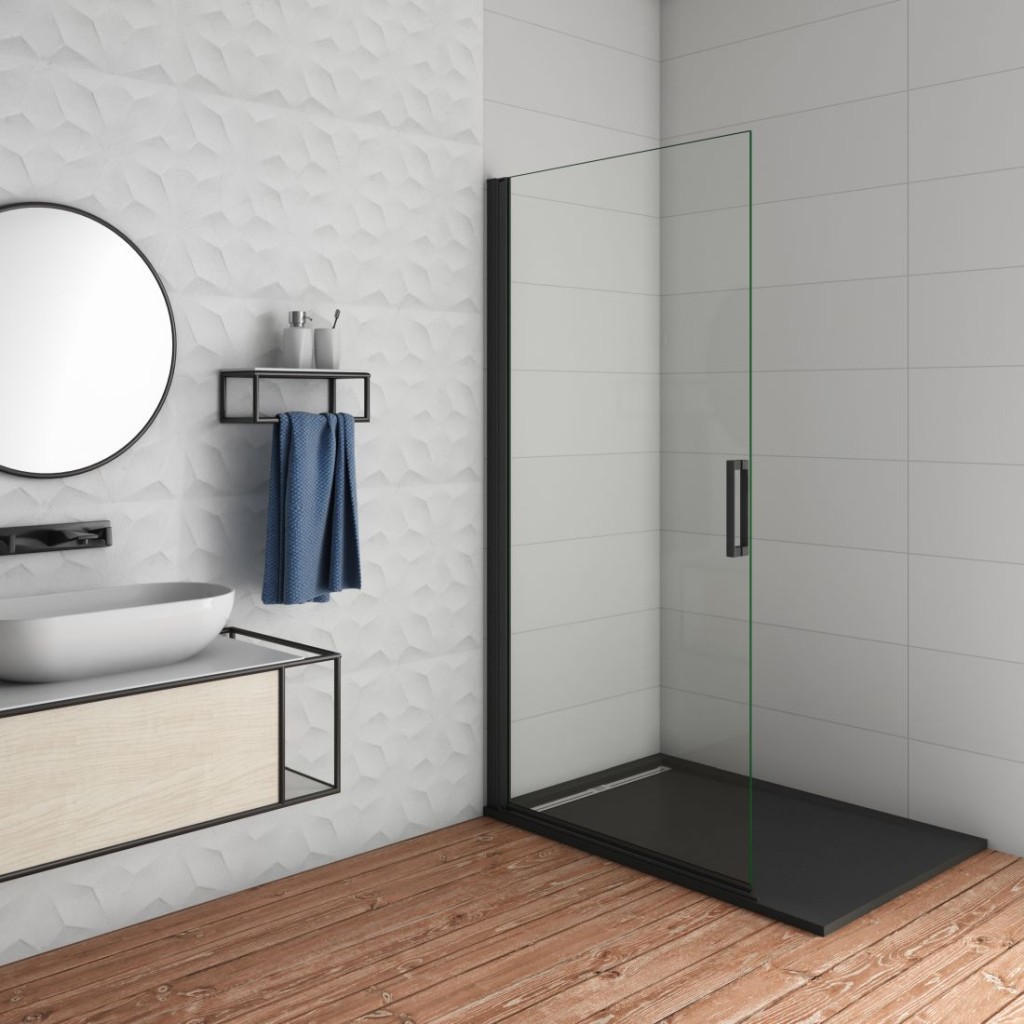 H K BLACK SAFIR WF1 90 Otočná WALK-IN zástěna 85,2–87,2 × 200 čiré sklo SE-BLACKSAFIRWF190