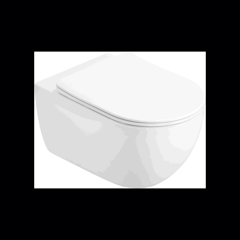 MEXEN Carmen Závěsná WC mísa Rimless Tornado včetně sedátka s slow slim, duroplast, bílá lesk 3088L4000T