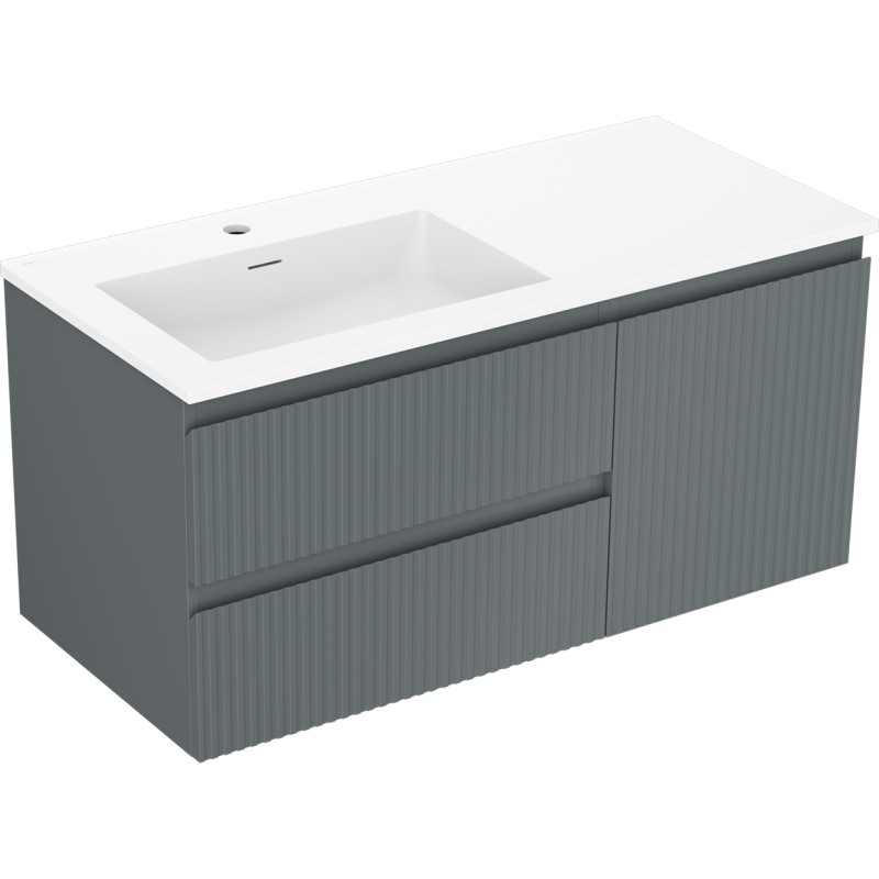 MEXEN/S Rivel koupelnová skříňka 100 cm s umyvadlem Otis levá, 2S, 1D, reliéf, grafit/bílá mat 91A23-10047-3-BBFFF66-W18L01