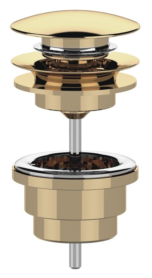 SAPHO Umyvadlová výpust 5/4“, click-clack, velká zátka, 10-65, zlato CV100217