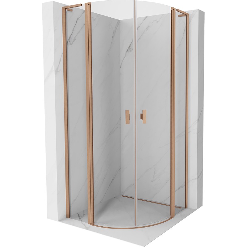 MEXEN/S Mist L sprchový kout čtvrtkruh, křídlové 80 x 80, transparent, měď kartáčovaná 8A32L-080-080-65-00