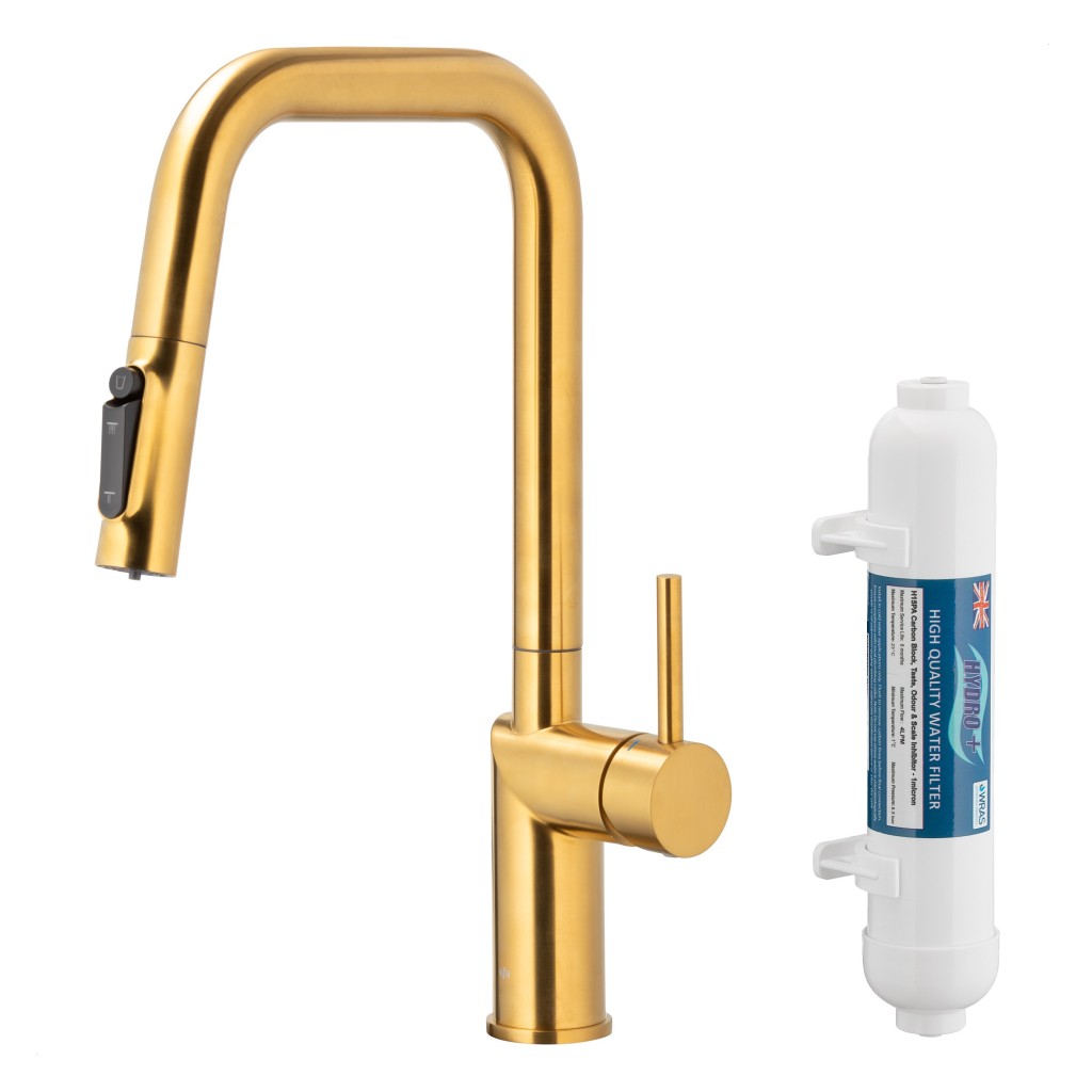 KFA Duero pure style pull-out bat. kuchyňská filtrující, broušené zlato + filtr hydro+ 6623-312-31