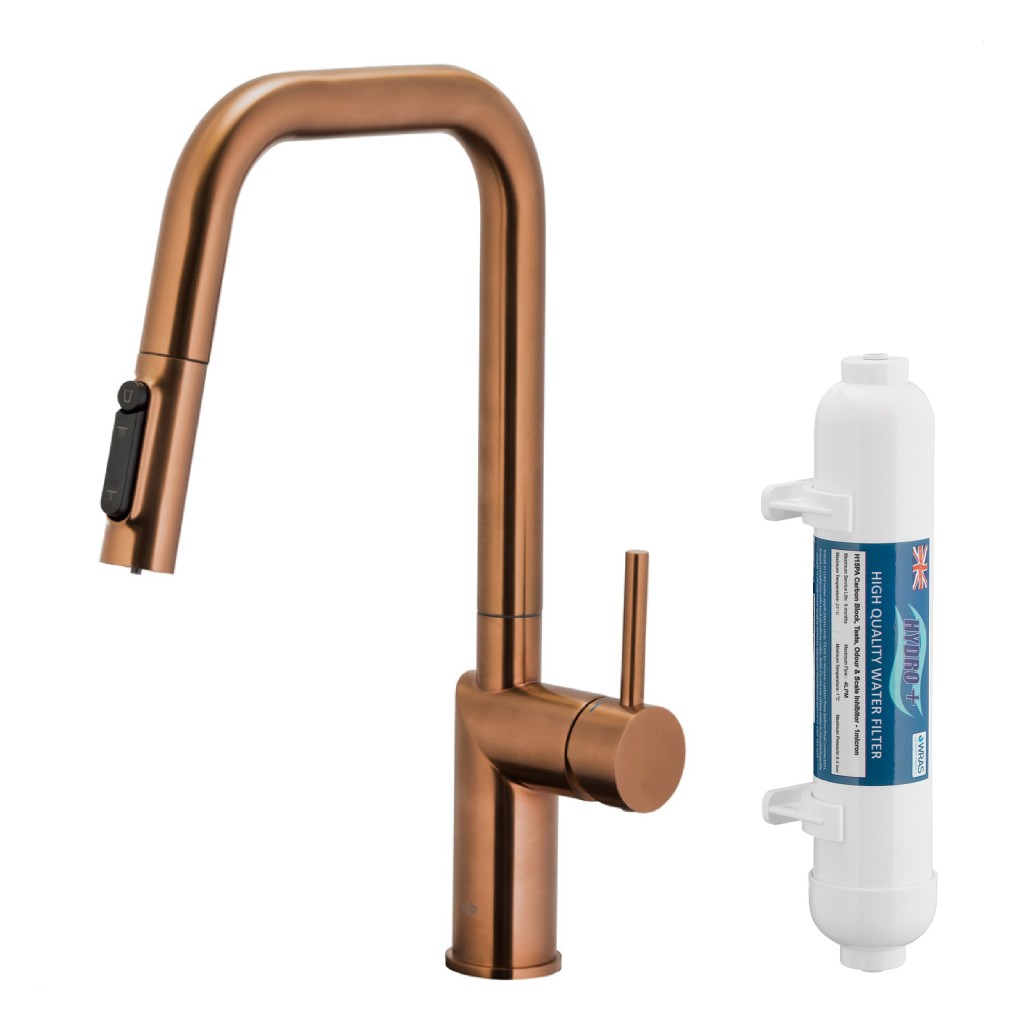 KFA Duero pure style pull-out bat. kuchyňská filtrující, broušené růžové zlato + filtr hydro+ 6623-312-34