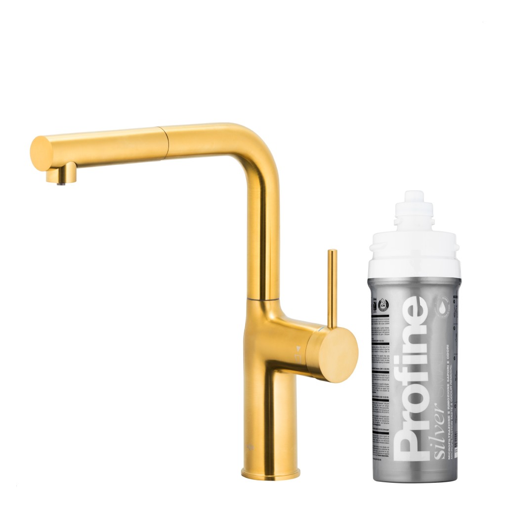 KFA Duero pure move pull-out bat. kuchyňská filtrující, broušené zlato + filtr profine silver s 6623-424-31