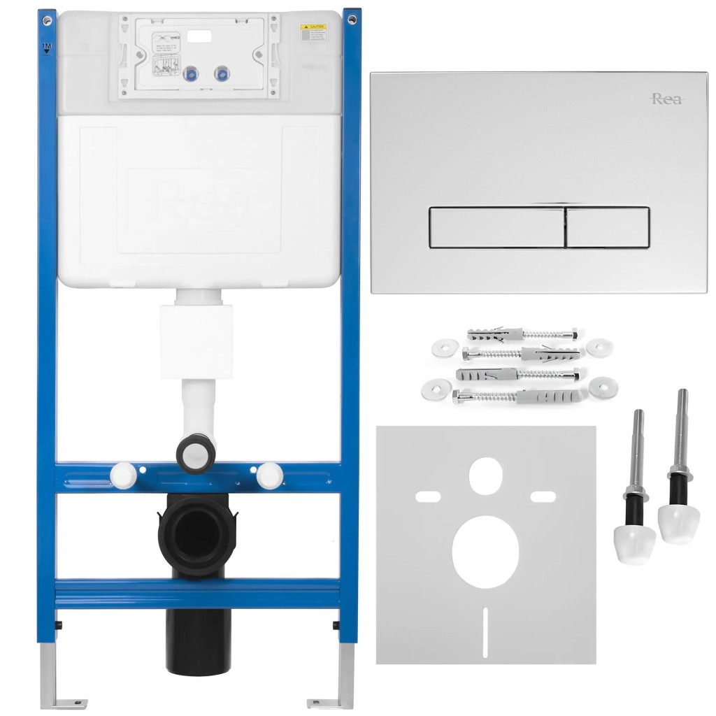 REA/S Podomítkový WC systém K011A-Q + tlačítka I Brush Chrome KPL-E9561