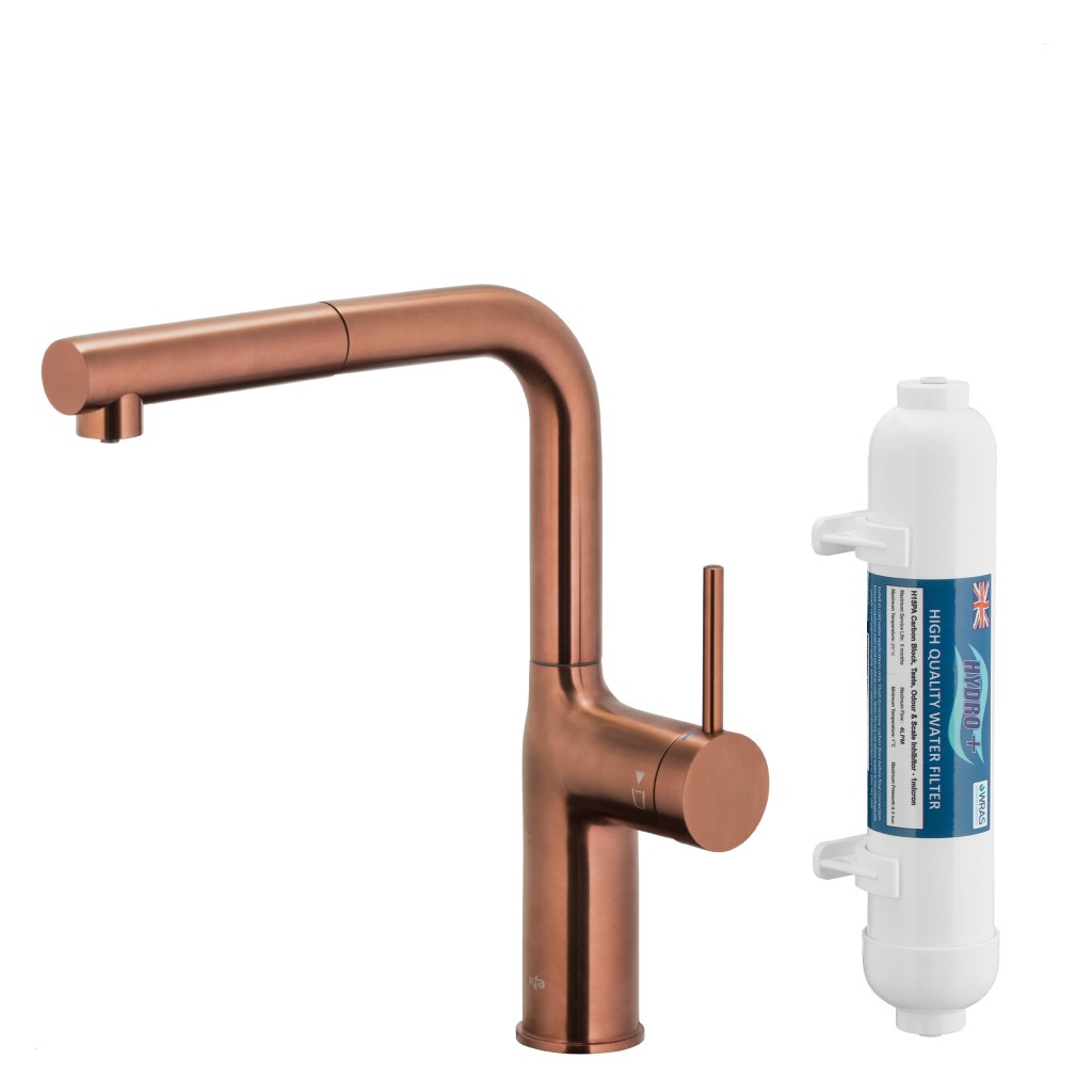 KFA Duero pure move pull-out bat. kuchyňská filtrující, broušené růžové zlato + filtr hydro+ 6623-422-34