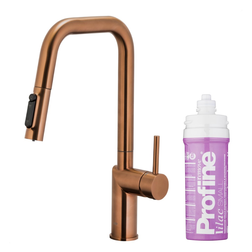 KFA Duero pure style pull-out bat. kuchyňská filtrující, broušené růžové zlato + filtr profine lila 6623-315-34