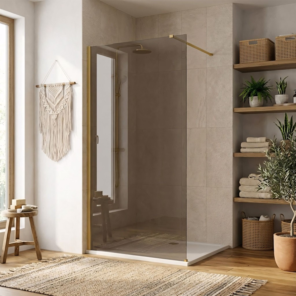 REA/S Sprchová zástěna Flexi Brown / Brush Gold 90 KPL-K99373