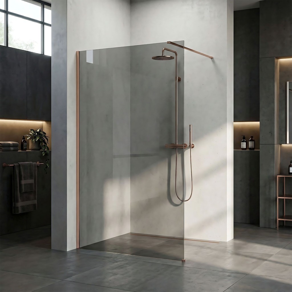 REA/S Sprchová zástěna Flexi Grey / Brush Copper 130 KPL-K99381