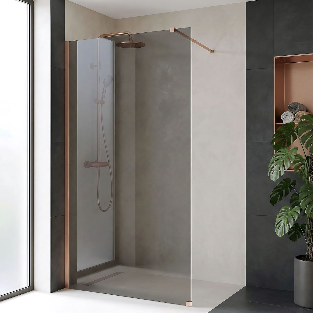 REA/S Sprchová zástěna Flexi Grey / Brush Copper 100 KPL-K99384