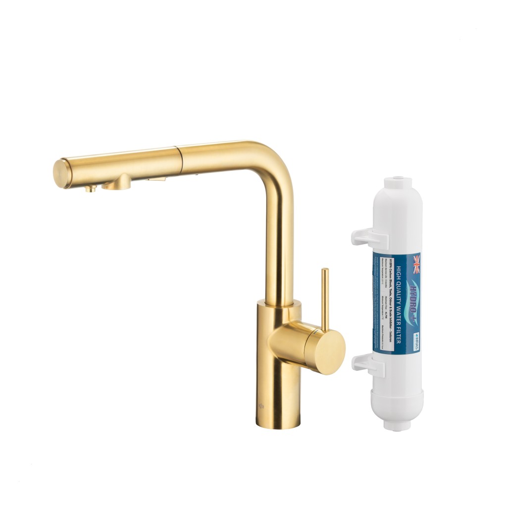 KFA Baterie Duero pure basic pull-out, filtrující s otočnou výtokovou armaturou, broušené světlé zlato + filtr hydro+ 6623-112-39